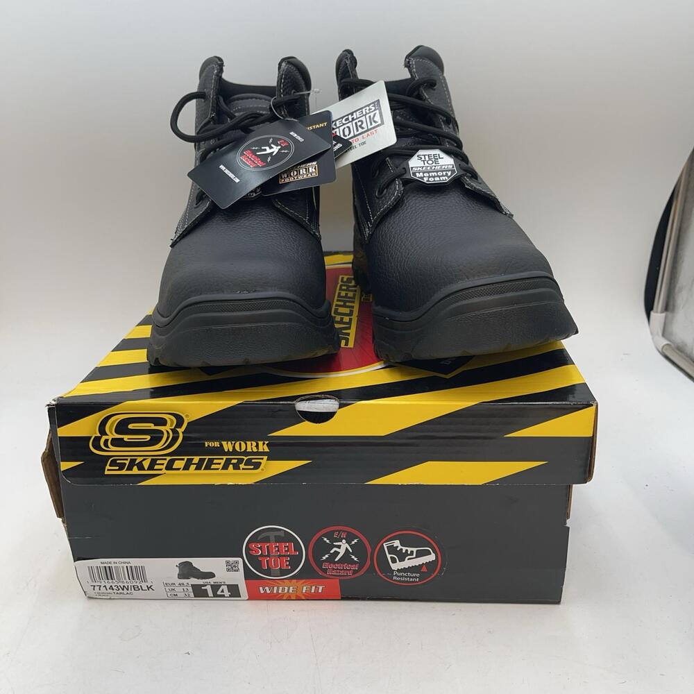 Skechers Burgin-Tarlac Ankle Work Boots Mens Black Leather Steel Toe Size 14